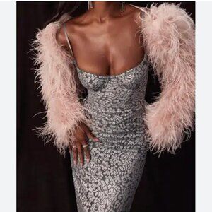 NWT House of CB Silver Metallic Lace Corset Dress